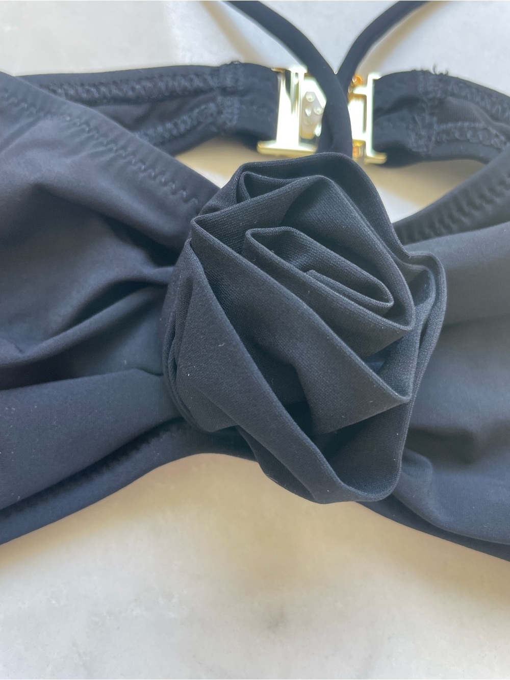 Gottex Black 🖤👙Bandeau Bikini Top with Rosette - Sz 12 - New With Tags
